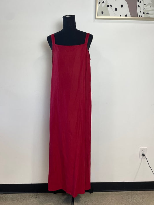 Red Linen Square Neck Dress