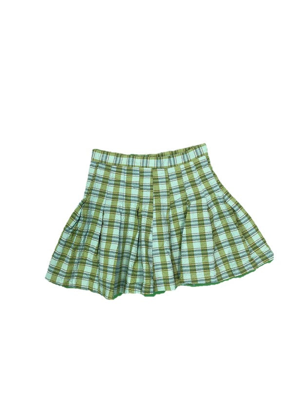 Blue & Green Plaid Pleated Mini Skirt