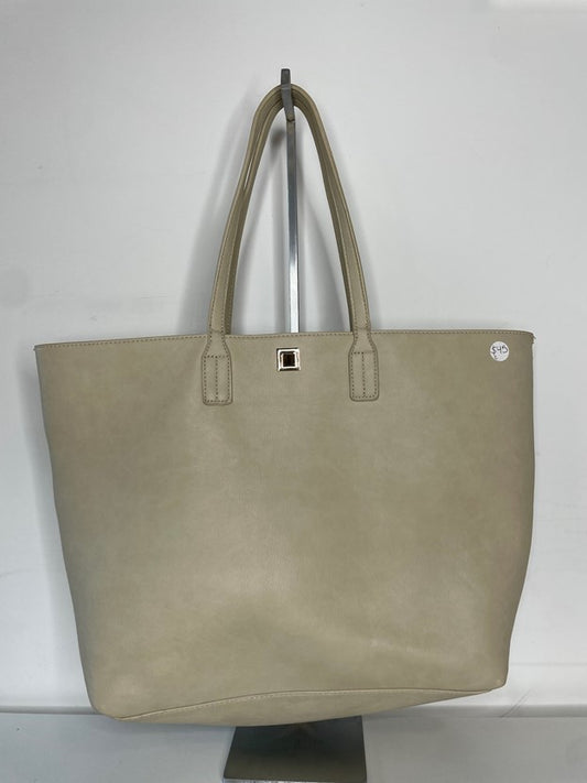 Beige Leather Tote Bag with Tassel