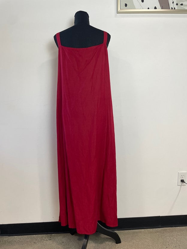 Red Linen Square Neck Dress