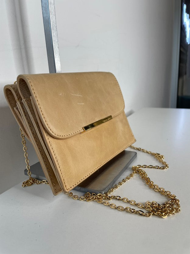 Tan Multi Pocket Clutch With Chain