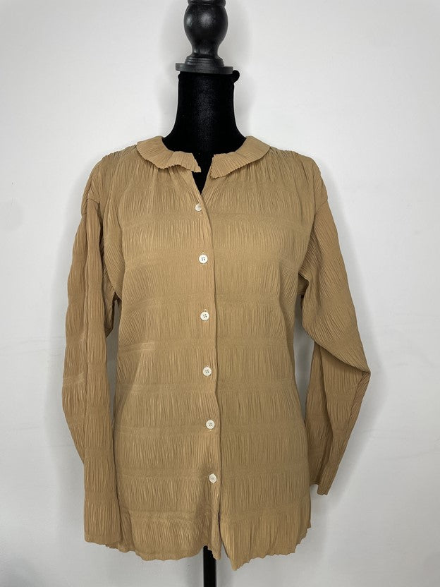 Tan Ruched Button Down