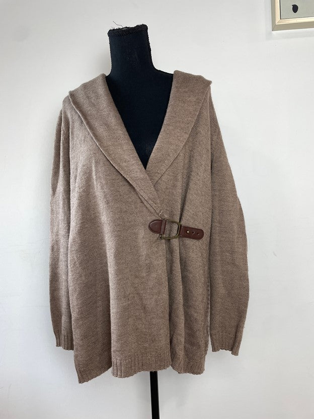 Tan Knit Cardigan Brown Leather Gold Buckle
