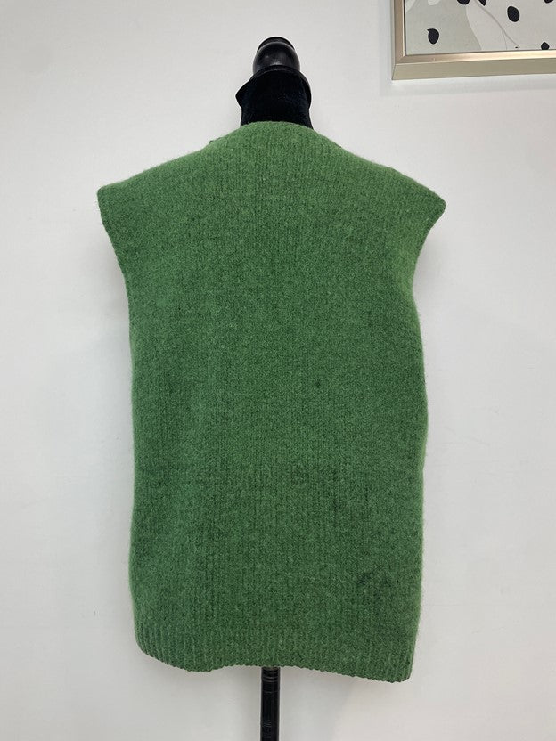 Green Wool Knit Button up Sweater Vest