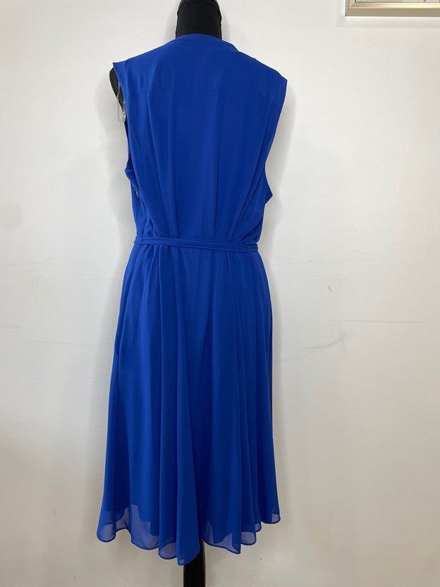 Blue Pleated a Line Neck