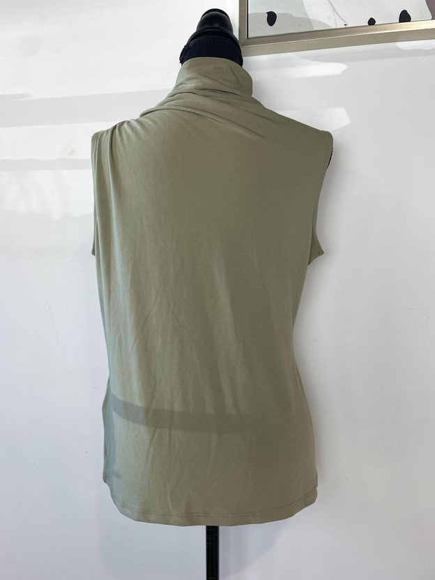Sage Green Drape Sleeveless Button Top