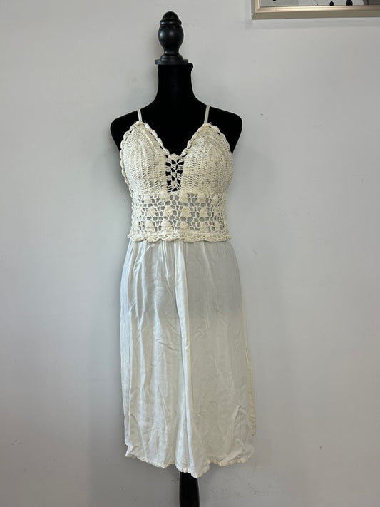 Off White Crochet Bralette Top Midi a Line Dress