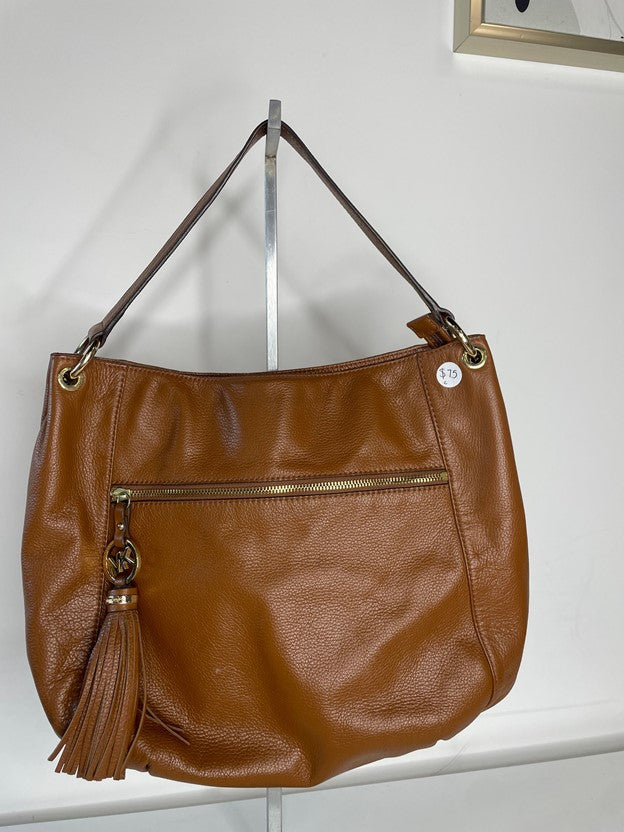 Brown Leather Shoulder Bag with Tassel