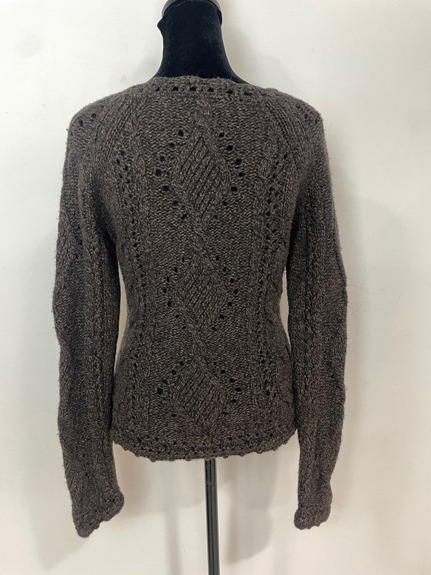 Brown Crochet v Neck Tight Fit Sweater