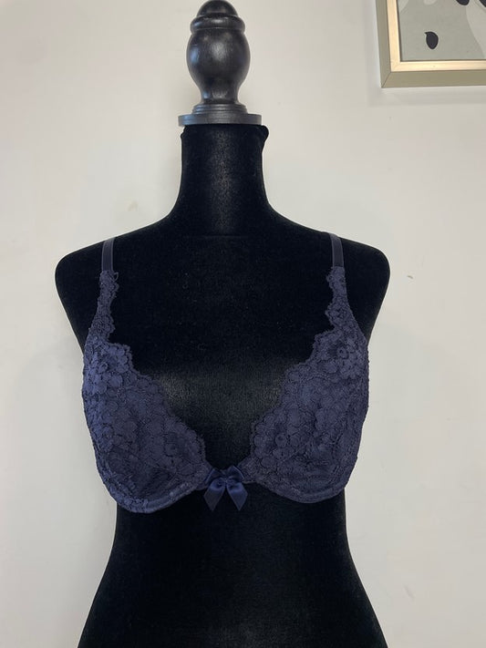 Vintage Navy Blue Lace Bra With Bow