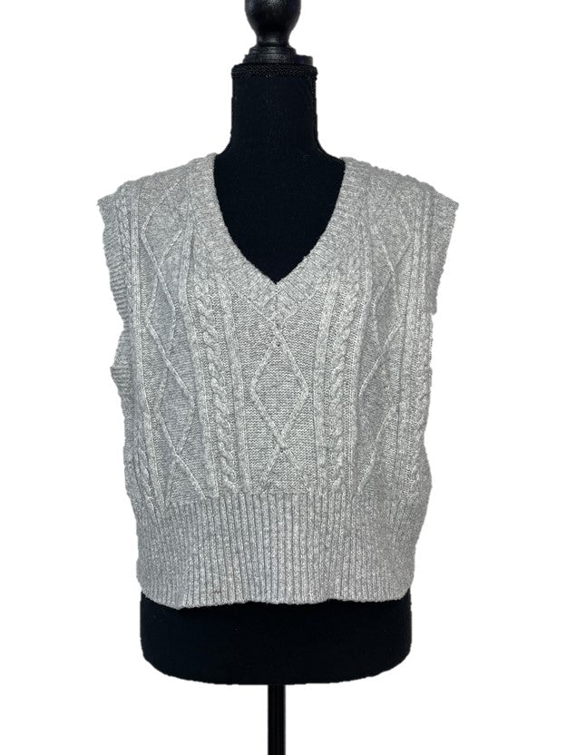 Grey v Neck Cable Knit Sweater Vest