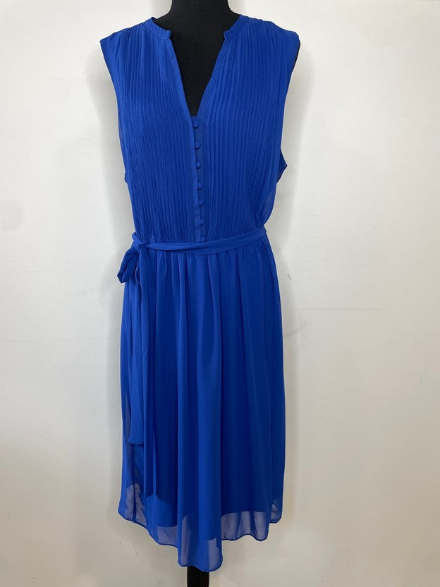 Blue Pleated a Line Neck
