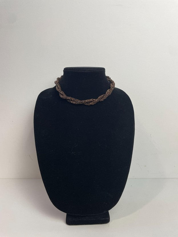 Brown Beaded Twist Clasp Closure Choker