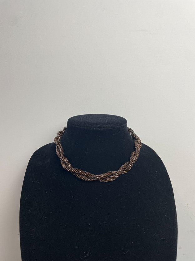 Brown Beaded Twist Clasp Closure Choker