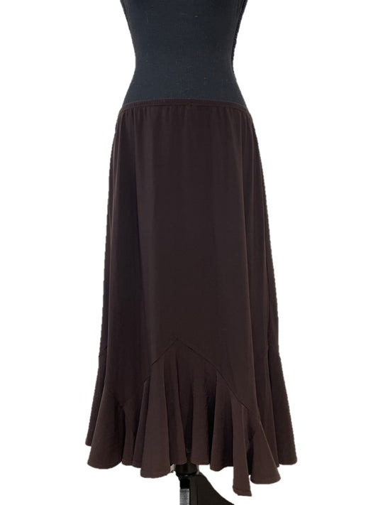 Brown Asymmetrical Ruffle Hem Midi Skirt