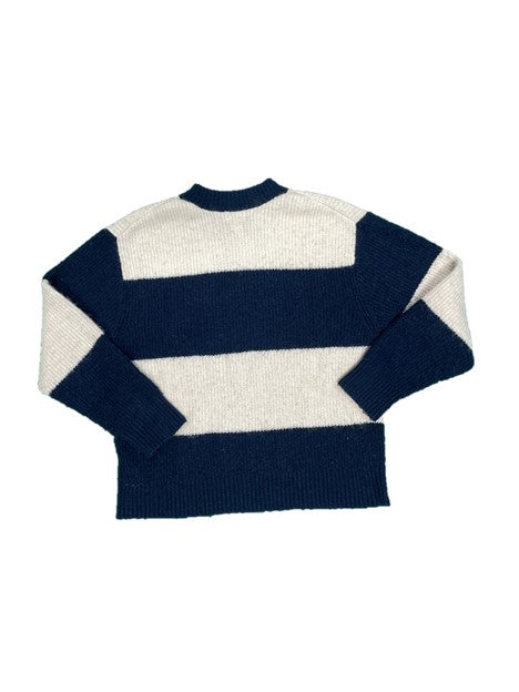 Navy Blue and White Striped Knit Sweater