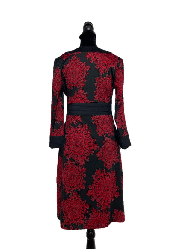 V-Neck Red & Black Printed v Neck Casual Dress