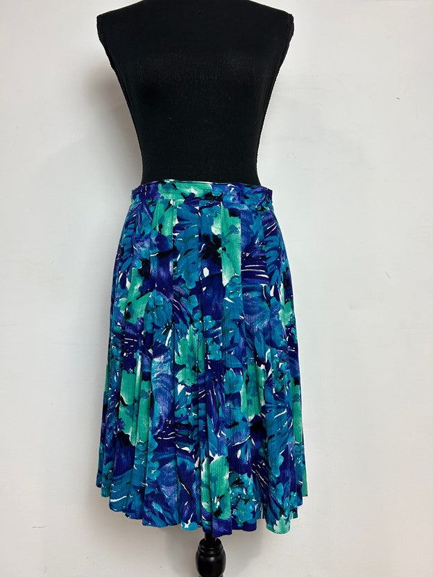 Vintage Multicolor Pleated a Line Midi Skirt