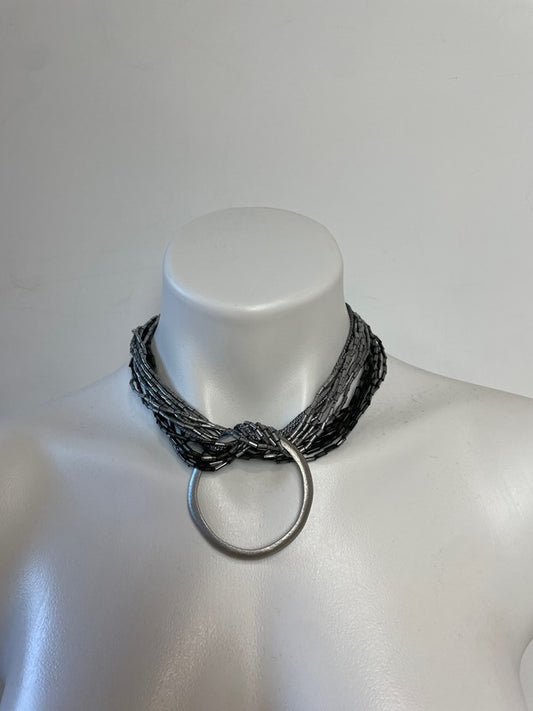 Silver Circle Pendant Chunky Necklace