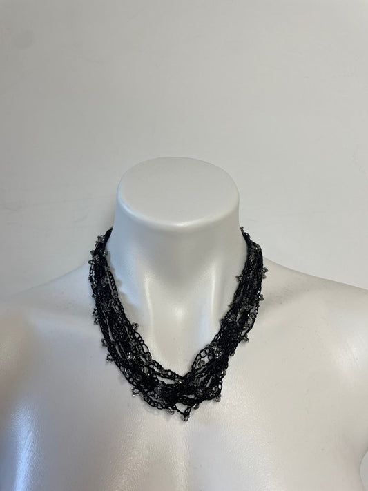 Black w Clear Beads String Chain Necklace