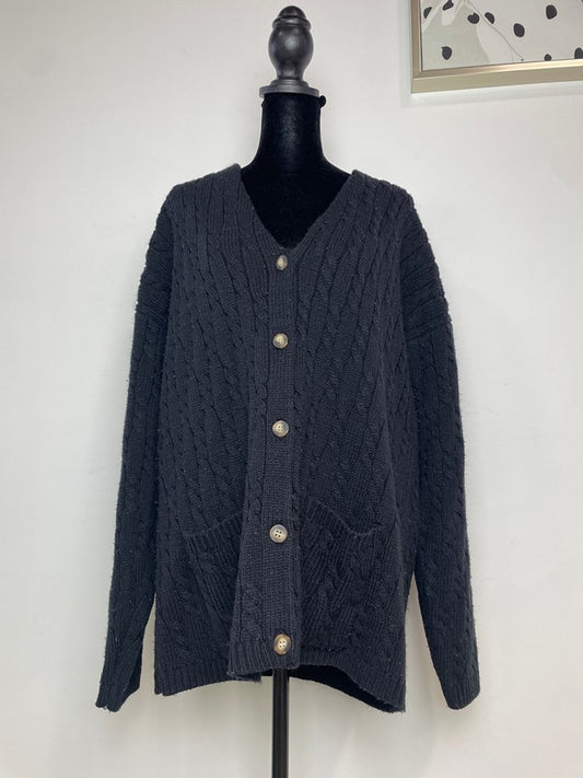 Acrylic Cable Knit Quarter Button Cardigan