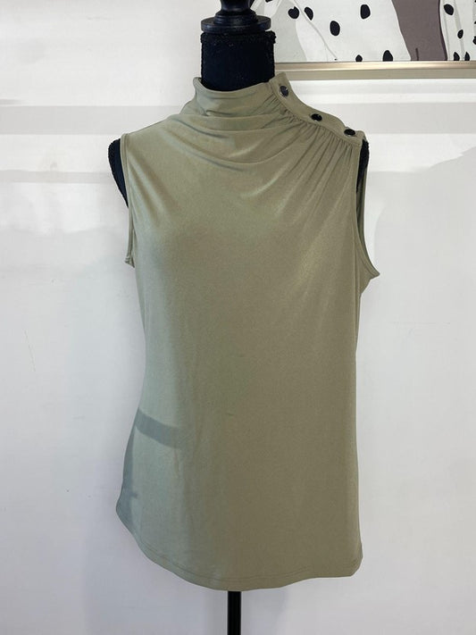 Sage Green Drape Sleeveless Button Top