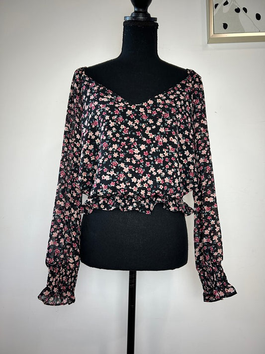 Sheer Floral V Neck Blouse