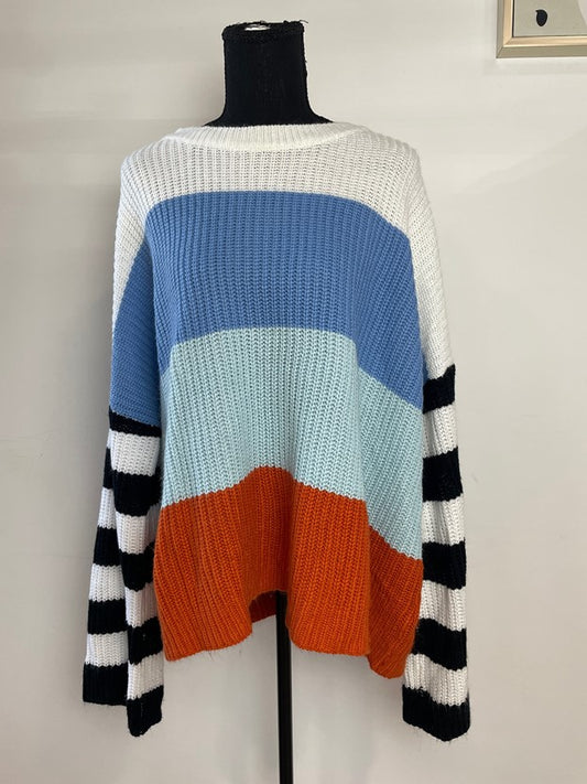 Color Block Stripe Knit Sweater