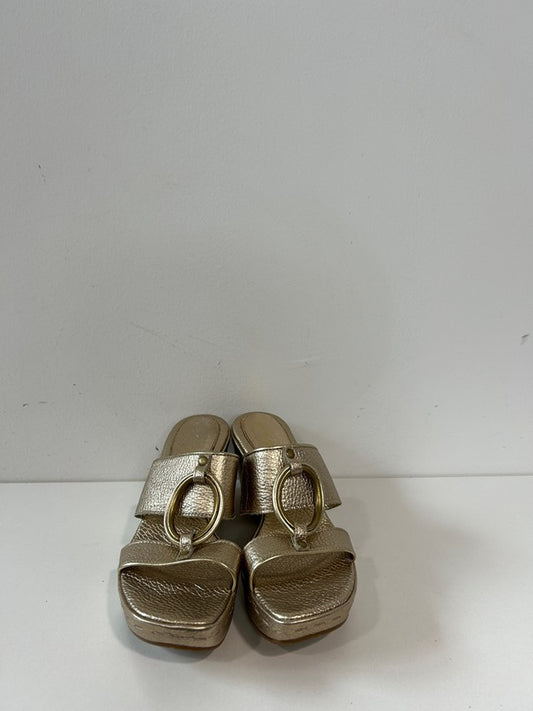 Gold wedge sandals with gold metal ring detail