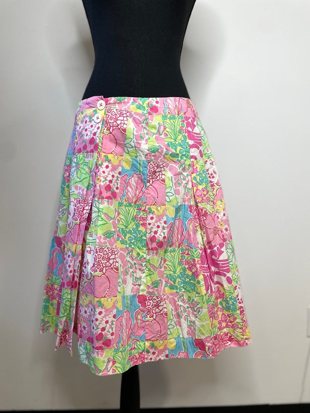 Floral Patchwork a Line Midi Skirt