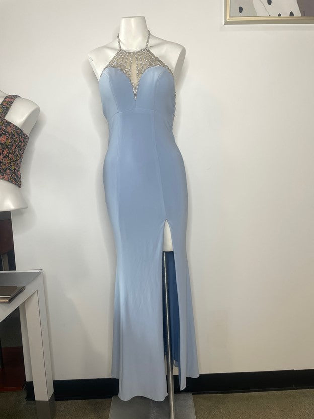 Light blue halter dress with slit