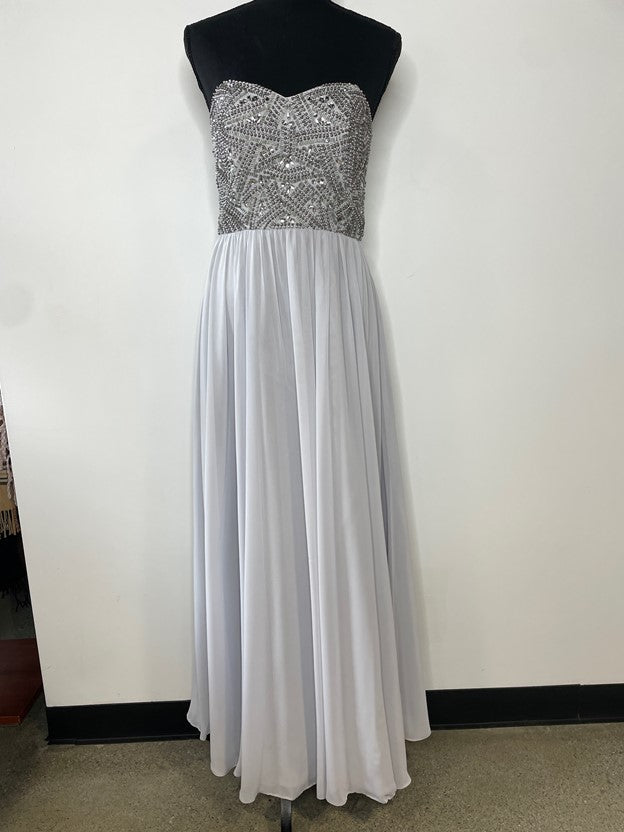 Gray strapless silver beaded gown