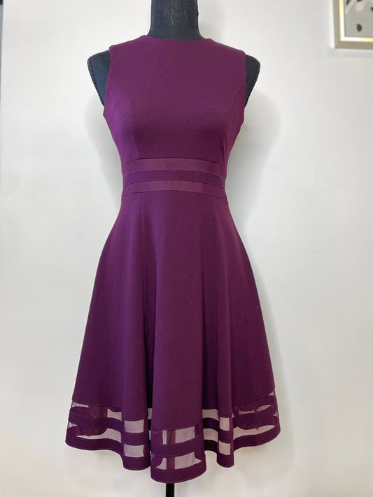 Purple a Line Mesh Detail Mini Dress