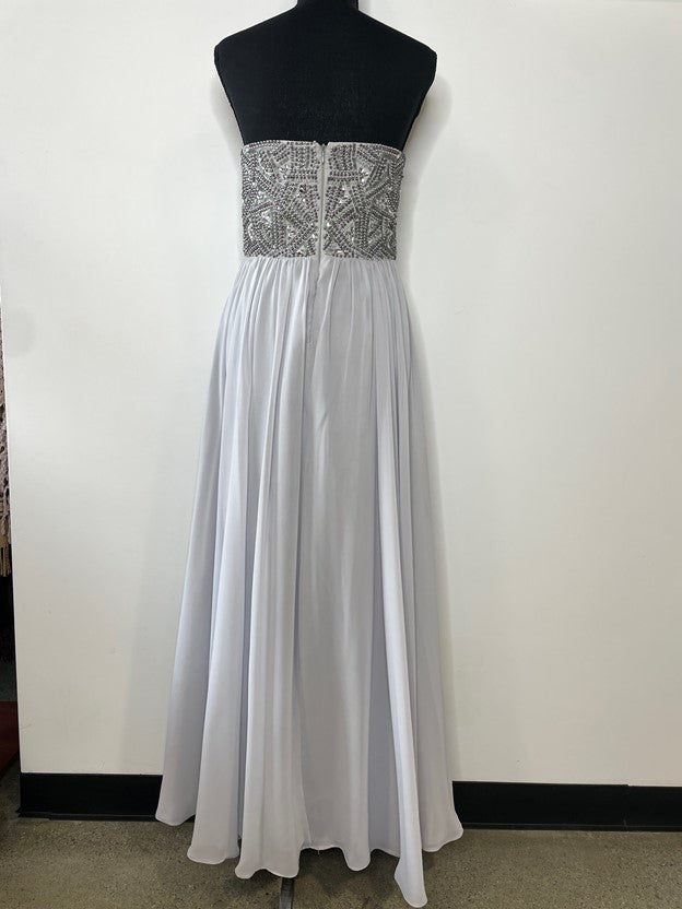 Gray strapless silver beaded gown