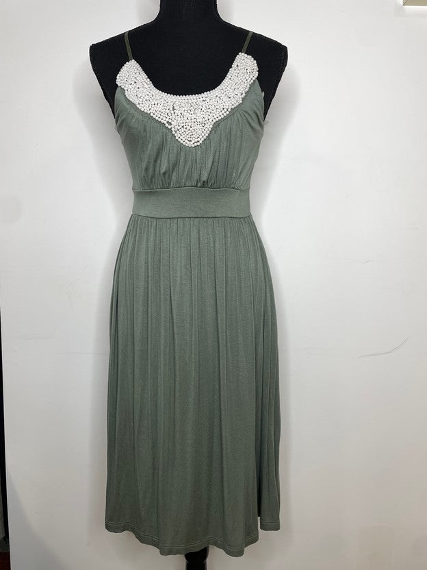 Green pearl detail spaghetti strap dress