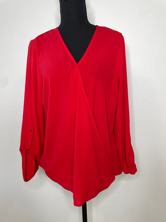 Sheer Red V Neck Wrap Blouse