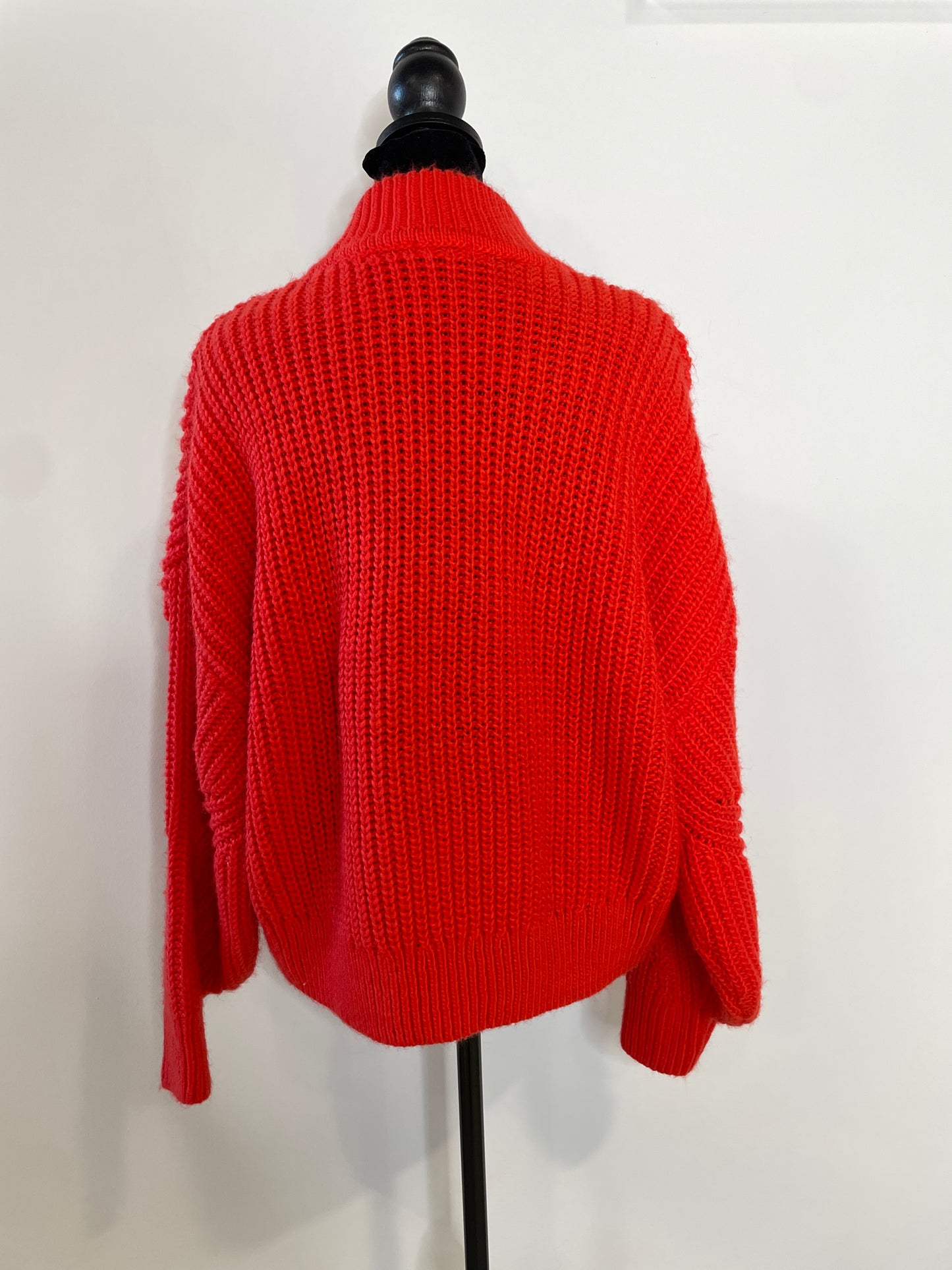 Red knit mockneck sweater