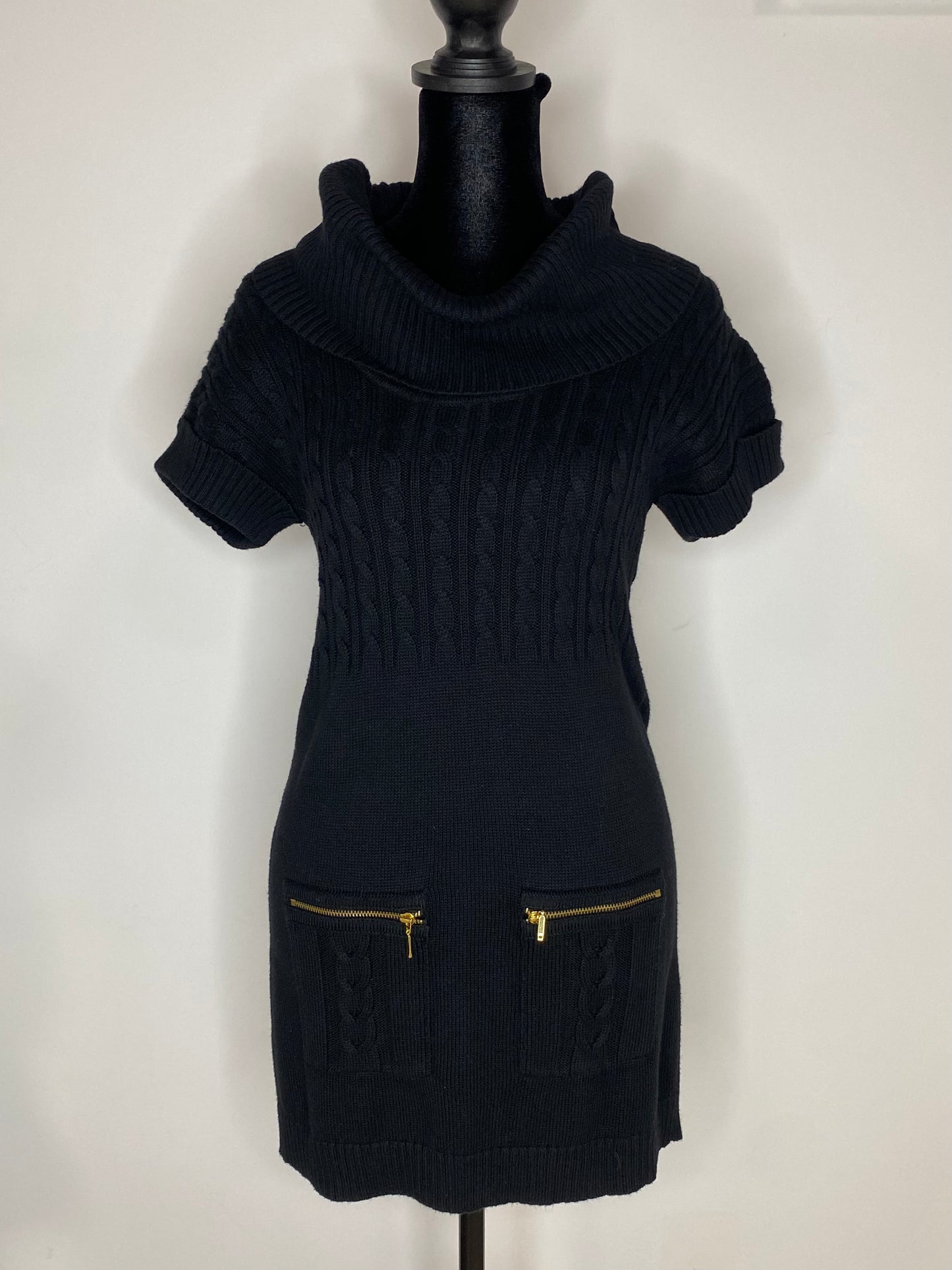 Black Sweater Dress w/ Gold Zipper Pockets