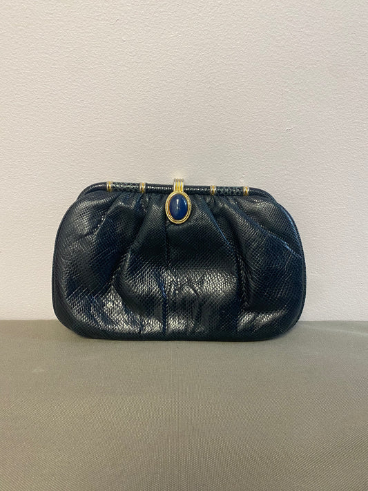 Navy Leather Clutch