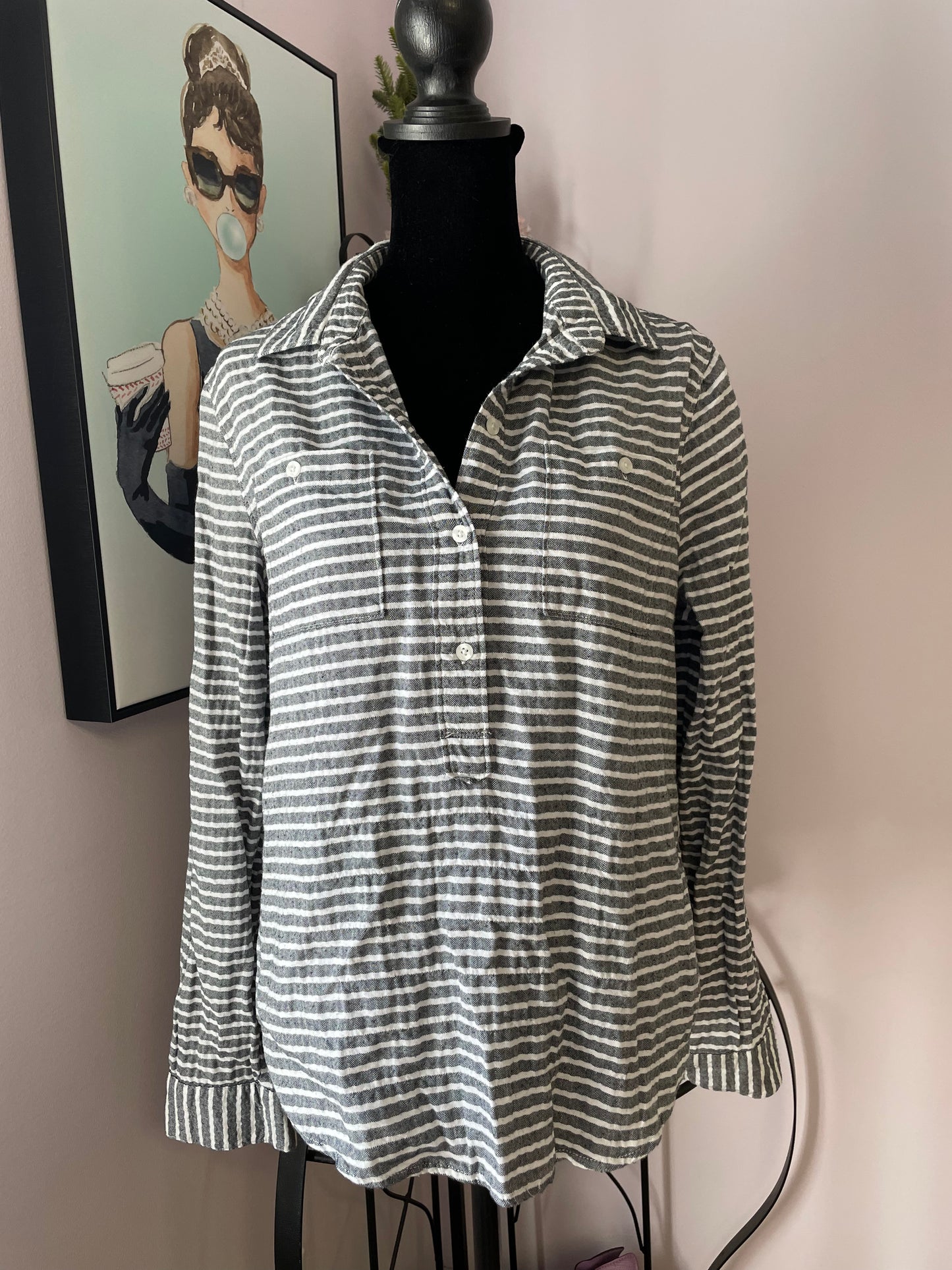 Gray Striped Button-Up