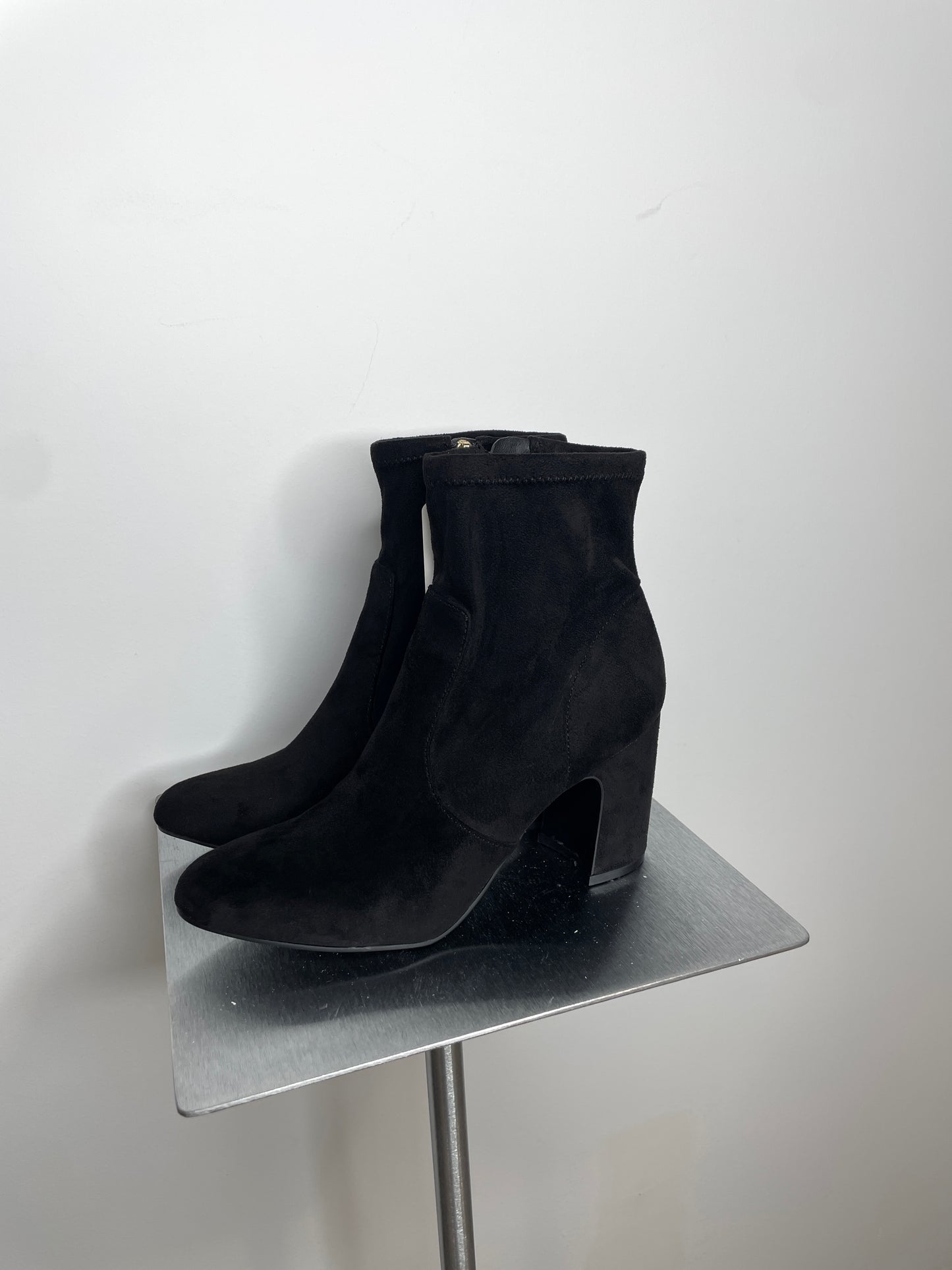 Black suede heeled booties